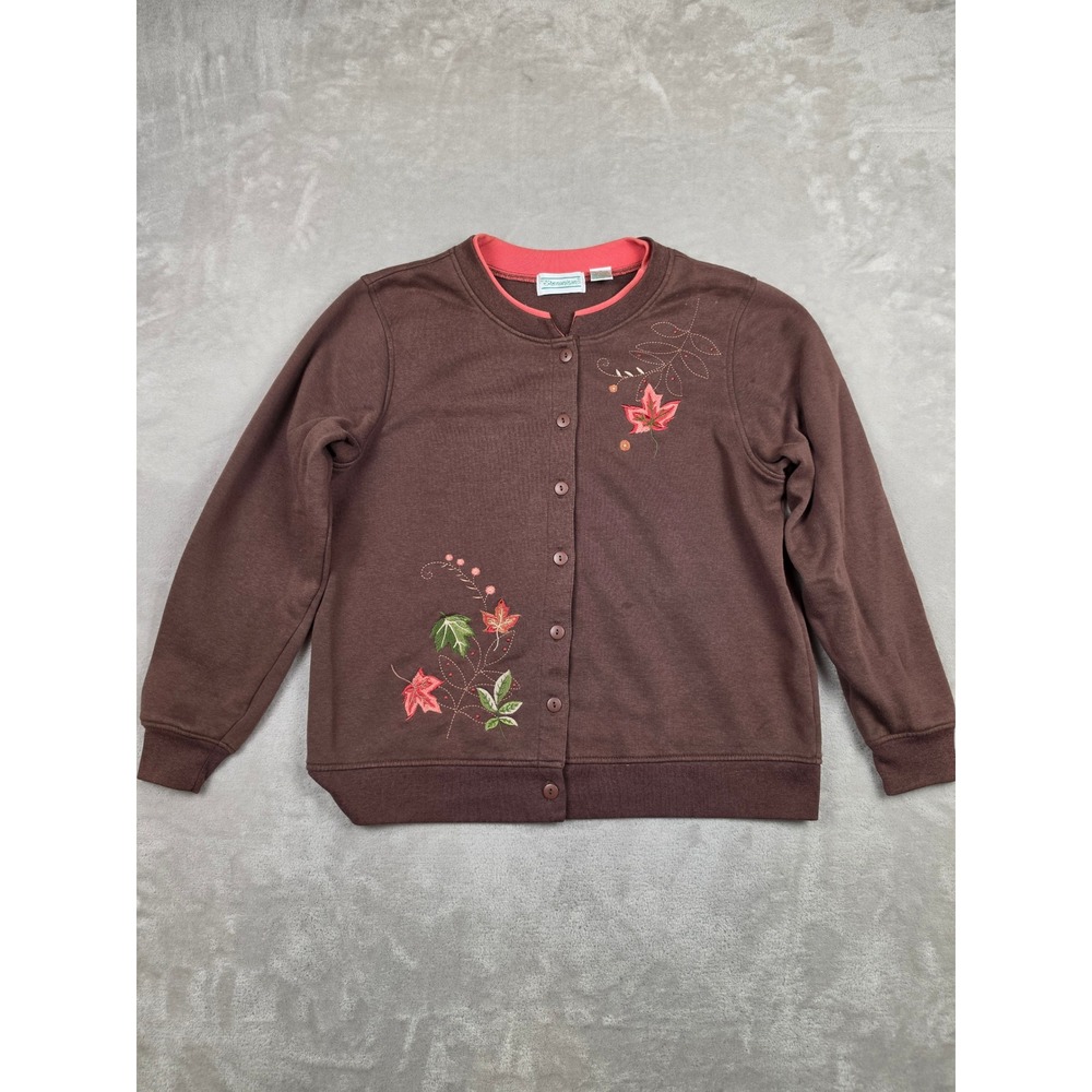 Vintage Shenanigans Cardigan Sweatshirt Womens M Brown Floral Leaves Cottagecore
